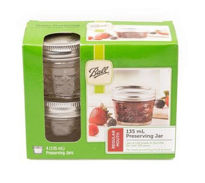 4 Pack Ball Mason Quilted Design Preserving Jars 135ml Regular Mouth With Recipe Insert - 2tech ltd