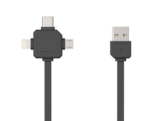 Allocacoc 3in1 USB CABLE - Type-C/Apple Lightning/Micro-USB (Grey)