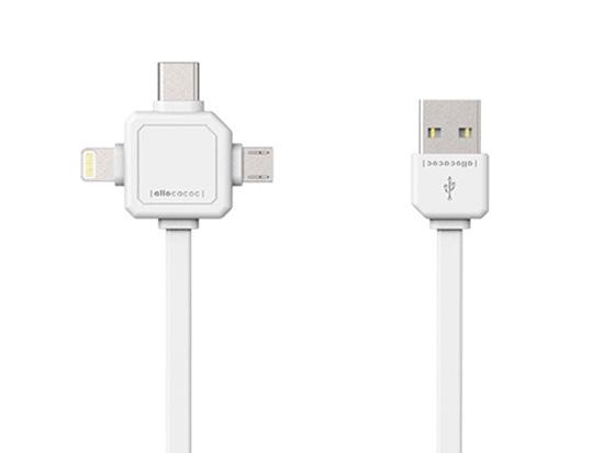 Allocacoc 3in1 USB CABLE - Type-C/Apple Lightning/Micro-USB (White)