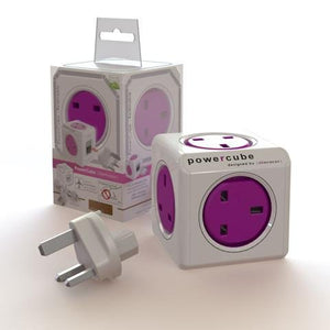 Allocacoc PowerCube Rewirable Travel Plug 5-way Wall Socket Adapter (Purple) - 2tech ltd
