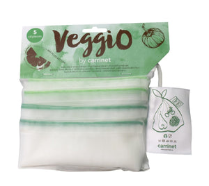 Carrinet Veggio Reusable Food Storage Bags | 100% Recycled Plastic Bottle Draw String Food Bags for Fruit and Veg Shopping, 5 Pack - 2tech ltd