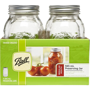 4 Pack Ball Mason Signature Preserving Jars 945ml Regular Mouth With Recipe Insert - 2tech ltd