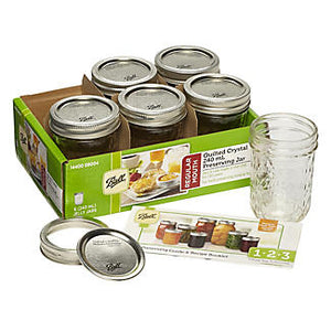 6 Pack Ball Mason Quilted Design Preserving Jars 240ml Regular Mouth With Recipe Insert - 2tech ltd