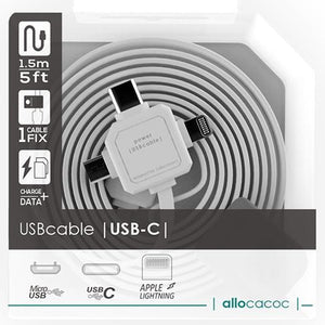Allocacoc 3in1 USB CABLE - Type-C/Apple Lightning/Micro-USB (White) - 2tech ltd