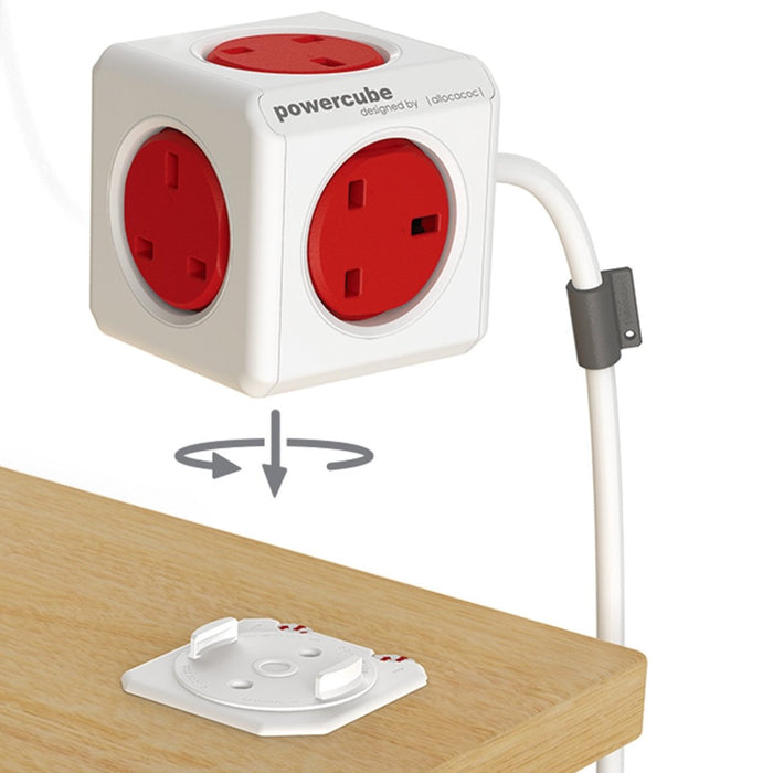 Allocacoc PowerCube Extended 3 meter 5way Wall Socket Adapter (Red)