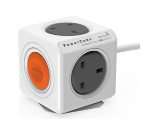 Allocacoc Powercube Extended Remote 1.5m 4 Way Wall Socket Adapter Outlet Built-in Kinetic Remote Button (Orange) - 2tech ltd