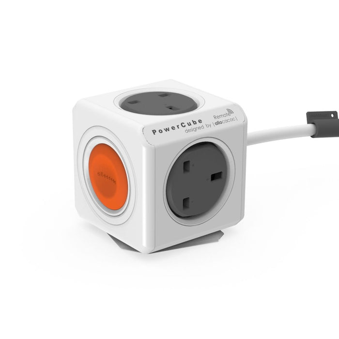Allocacoc Powercube Extended Remote 1.5m 4 Way Wall Socket Adapter Outlet Built-in Kinetic Remote Button (Orange)
