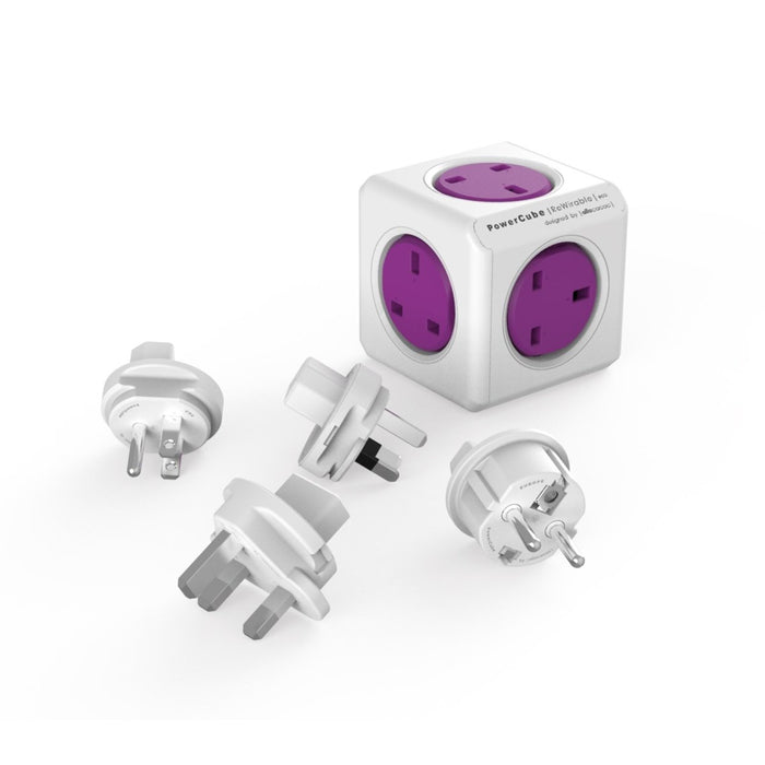 Allocacoc PowerCube Rewirable Travel Plug 5-way Wall Socket Adapter (Purple)