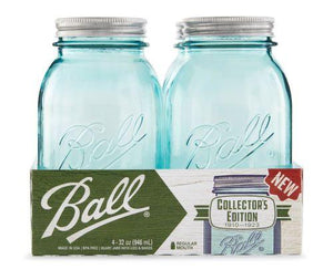 Ball Aqua Vintage Glass Mason Jars, Regular Mouth 4-pack with Metal Lids & Bands - 2tech ltd