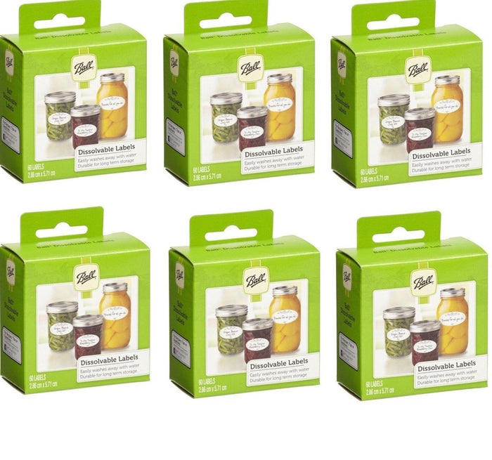 Ball Mason Jars Dissolvable Self-Adhesive Labels for Preserves Jars, Value Pack of 6 x 60 Labels