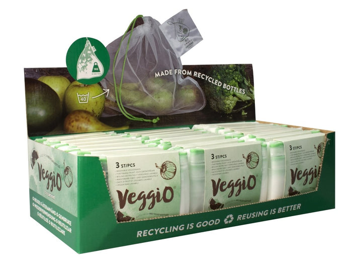Carrinet Veggio 3 Pack Recycled Fruit & Vegetable bags, Display Carton of 27