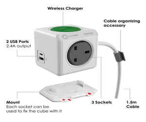 PowerCube Extended USB A+C Wireless Charger 1.5M - 2tech ltd
